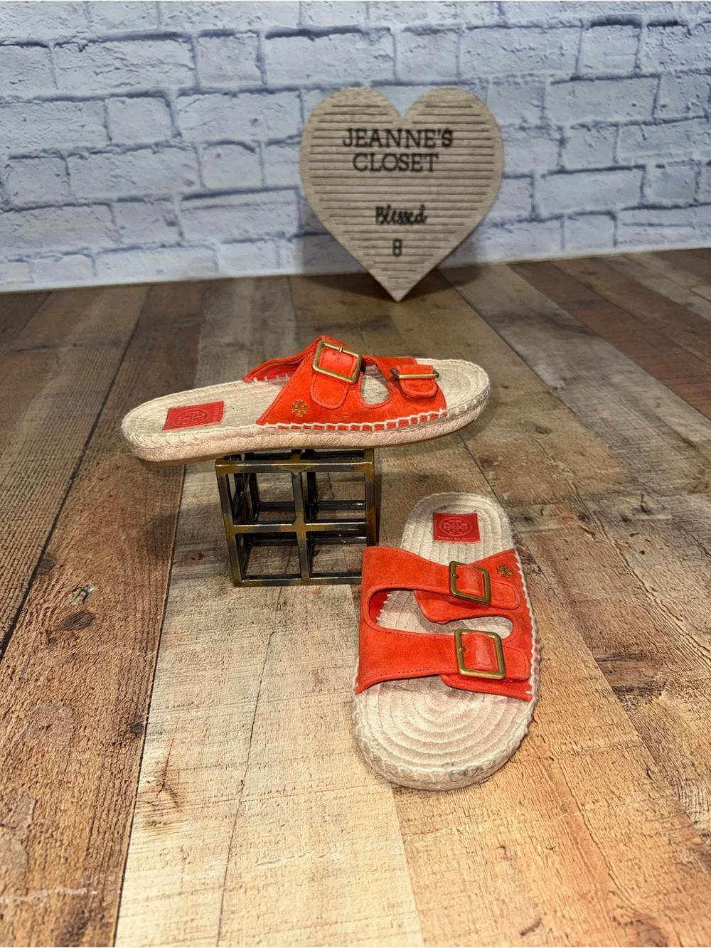 Tory Burch Two Band Flat Espadrille Suede Slide Sandal in Bright Samba 7.5